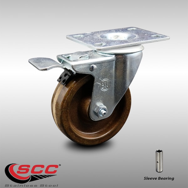 4 Inch SS High Temp Phenolic Top Plate Caster with Total Lock Brake SCC
